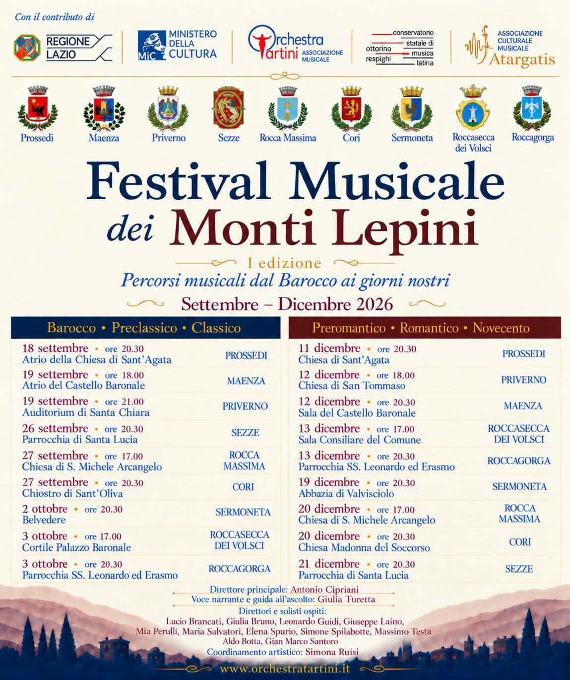Festival Musicale dei Monti Lepini - I edizione - calendario