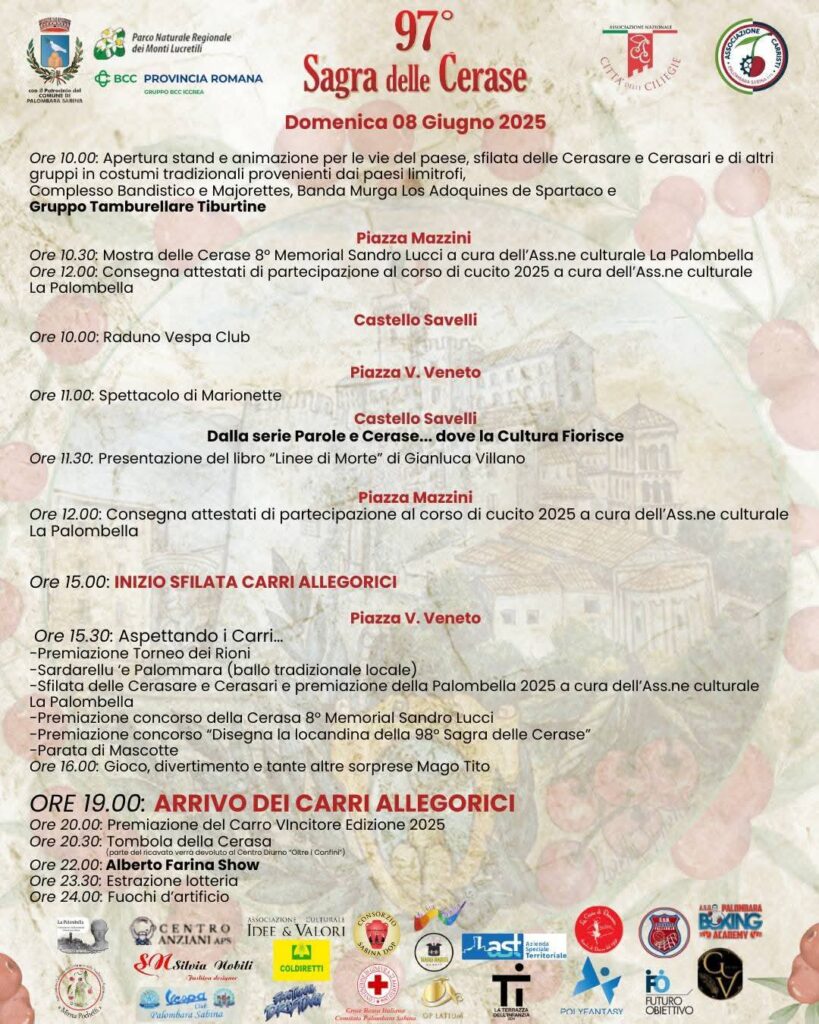 97ª Sagra delle Cerase di Palombara Sabina 2025 - programma 3