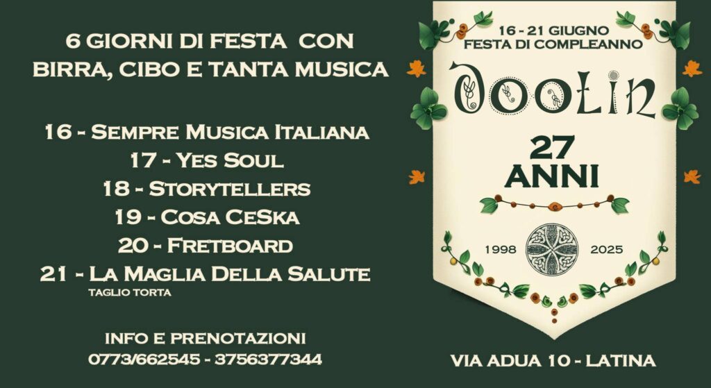 27° Compleanno Irish Pub Doolin - 6 Giorni di Festa con Birra, Cibo e Musica Live