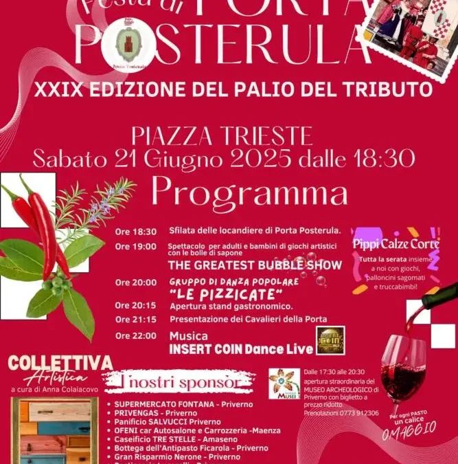Festa di Porta Posterula 2025 – XXIX Edizione del Palio del Tributo di Priverno