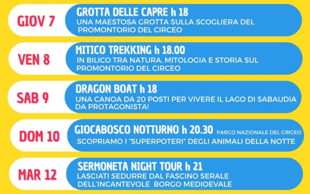 Rassegna Esperienze d’Estate – Agosto 2025 al Parco Nazionale del Circeo e Sermoneta