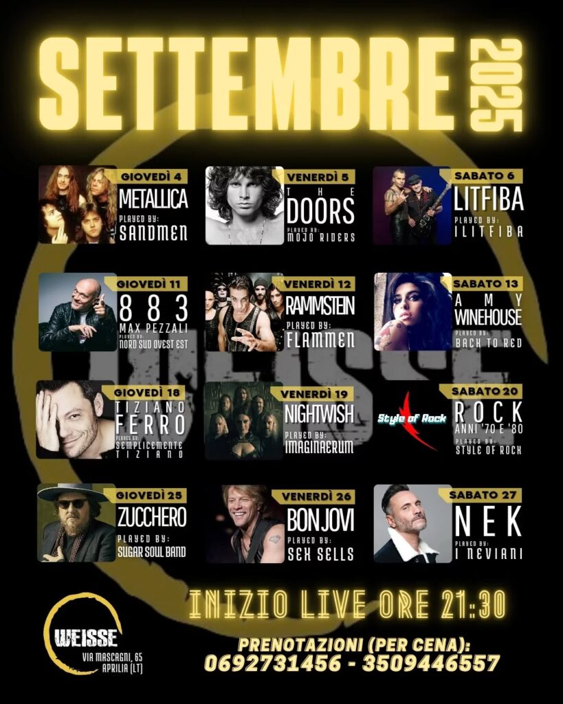 Weisse Pub Aprila musica live Settembre 2025